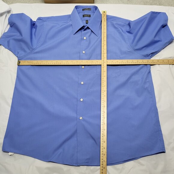 Arrow Mens Dress Shirt Half Sleeve XL 17.5 Button up Poplin Wrinkle Free Blue - Picture 10 of 12